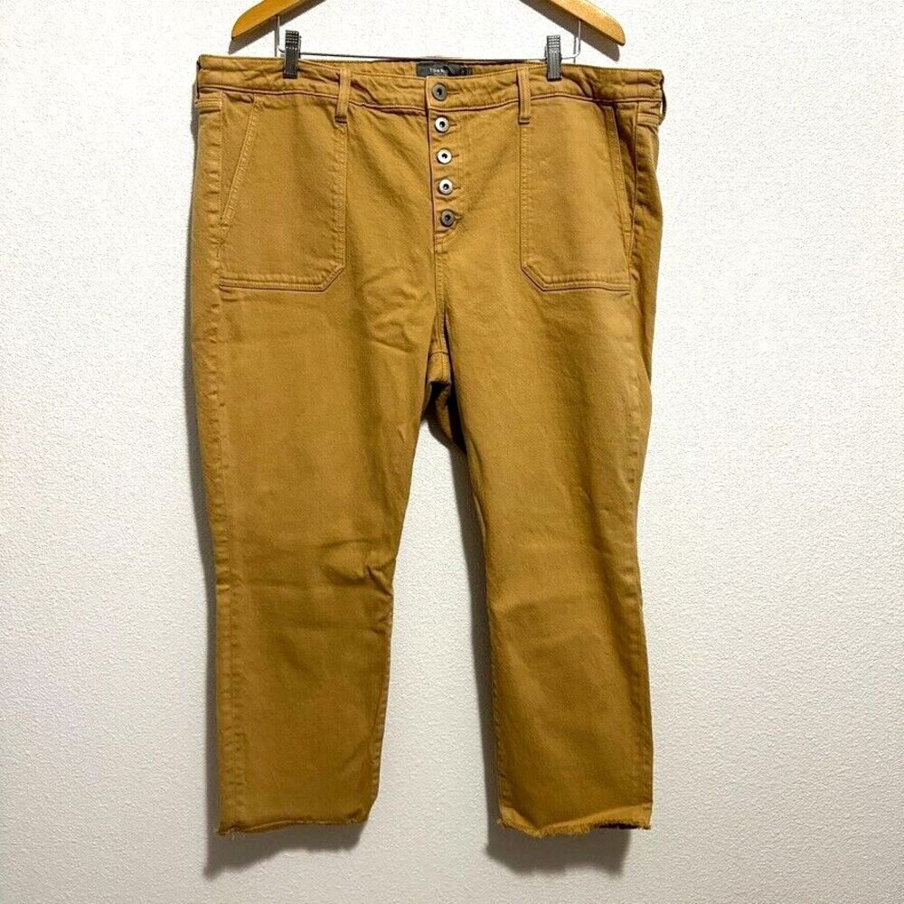 Torrid Feel The Fit 20R Tan Brown Stretch Denim Button Fly Cropped Raw Hem Pants
